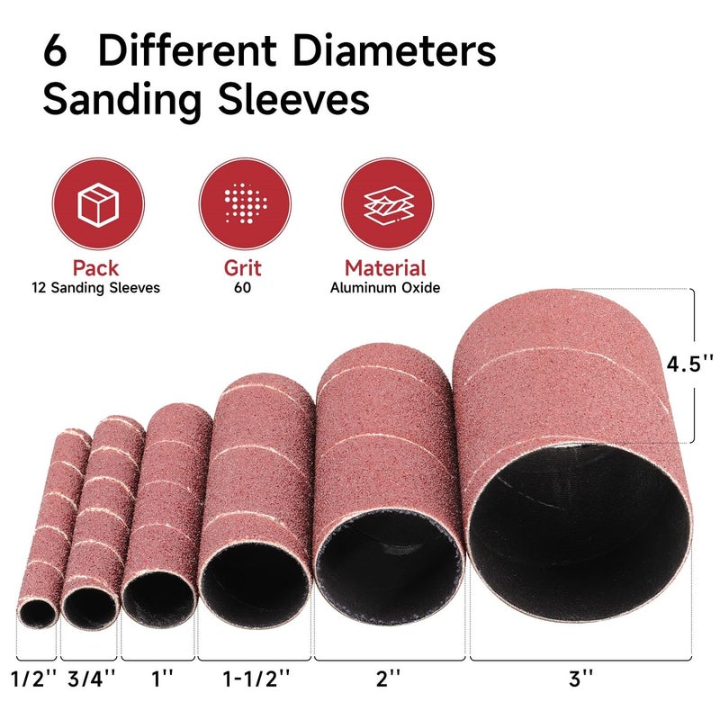 Shineboc Spindle Sander Sleeves for Spindle Sander 150 Grit Sandpaper, 115mm Length, 6 Different Diameters 1/2 in., 3/4 in., 1 in., 1-1/2 in., 2 in. and 3 in - Image 2
